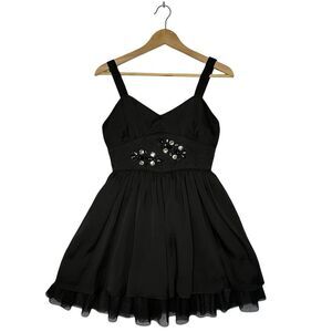 FEMME by DKNY Jeans Black Embellished Waist Satin Mini Dress Size Medium